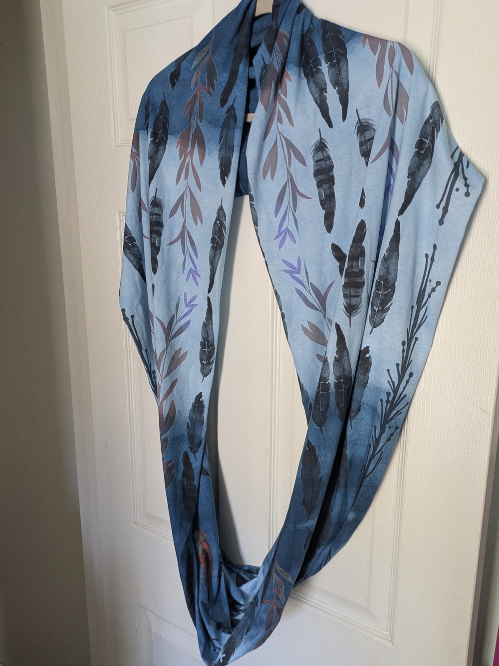 VIDA Wearable Art Blue Feather Infinity Scarf - Artist Designed